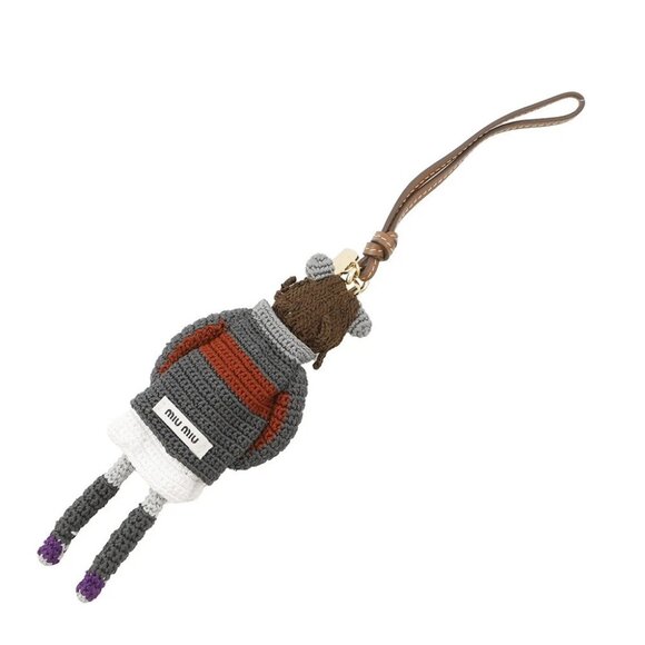 MIUMIU Technical Yarn Trick Bag Charm Recycled Polyester Gray/Brown/Red 5TT260 - Picture 3 of 14